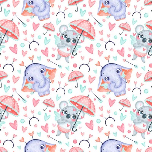 Słoniki-amorki i koale-amorki z parasolkami i strzałami