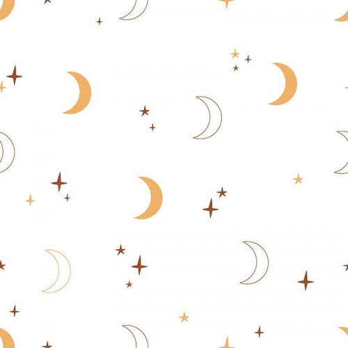 Pomarańczowe księżyce i gwiazdki na białym tle