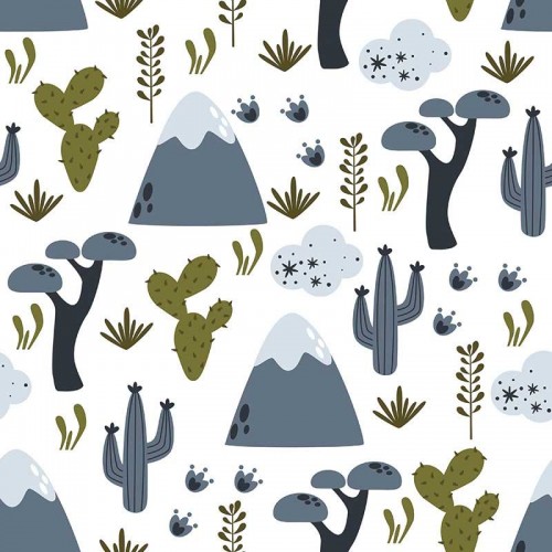 Pastelowe góry kaktusy i drzewa