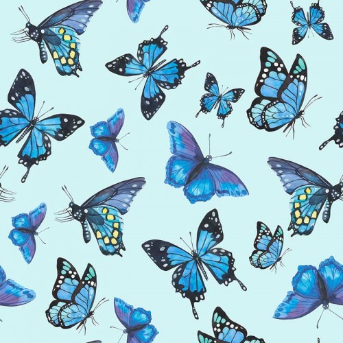 Niebieskie motyle na błękitnym tle