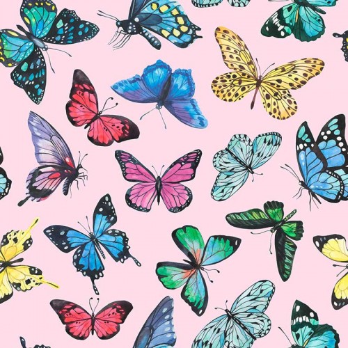 Kolorowe motyle na różowym tle