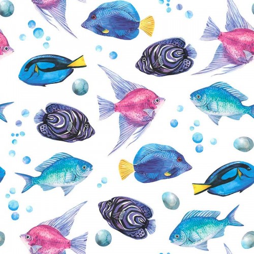 Niebieskie i fioletowe rybki na białym tle