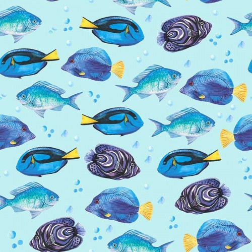 Niebieskie rybki na błękitnym tle