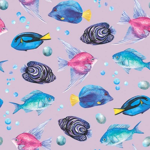 Niebieskie i fioletowe rybki na fioletowym tle