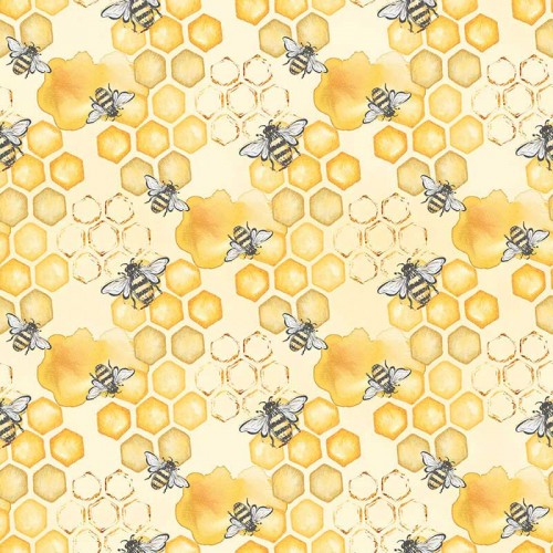 Pszczoły na plastrach miodu na żółtym tle