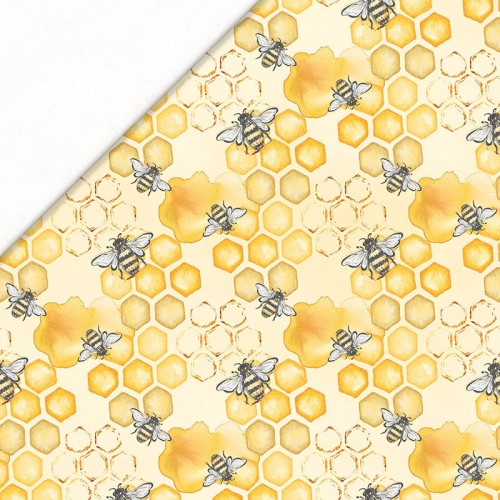 Pszczoły na plastrach miodu na żółtym tle