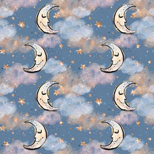 Księżyce i gwiazdki na niebieskim tle w chmury
