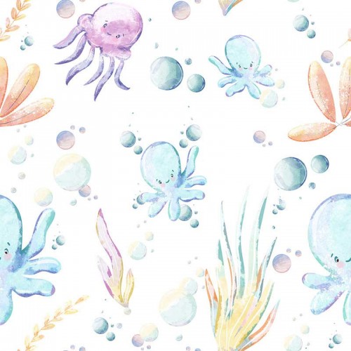 Ośmiornice meduzy i rośliny morskie na białym tle