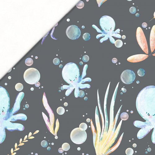 Ośmiornice meduzy i rośliny morskie na szarym tle