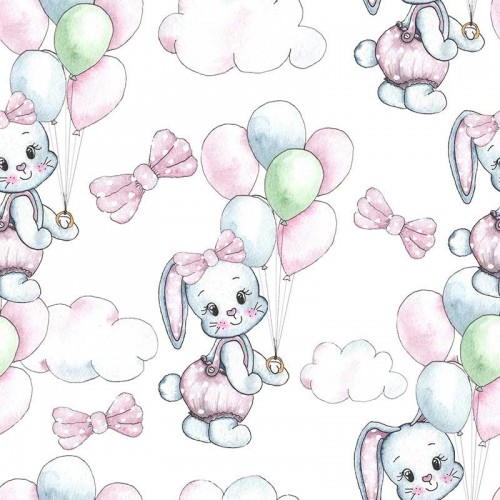 Pastelowe króliczki z balonami na białym tle