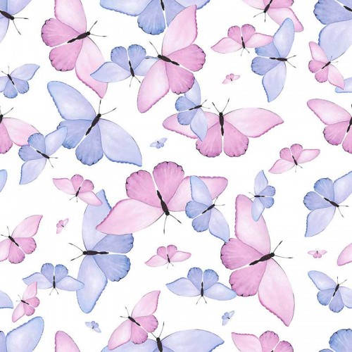 Fioletowe i niebieskie motyle na białym tle