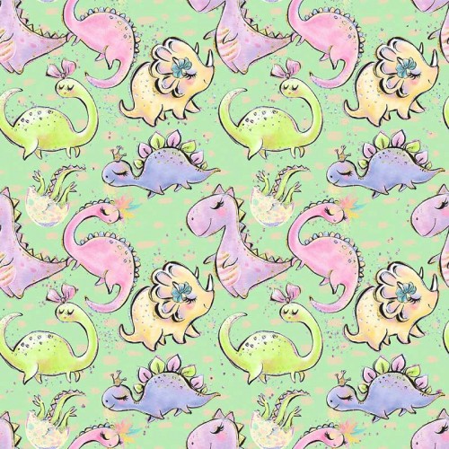 Kolorowe dinozaury na zielonym tle