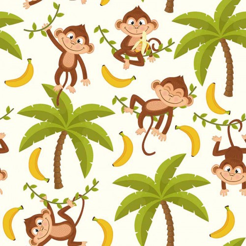 Małpki z bananami bawiące się na drzewach