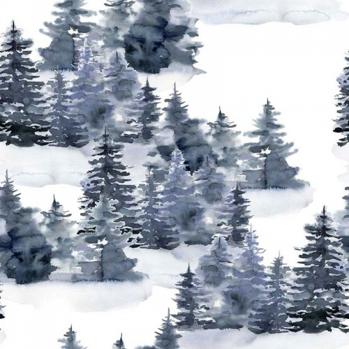 Niebieskie iglaste drzewa na tle śniegu