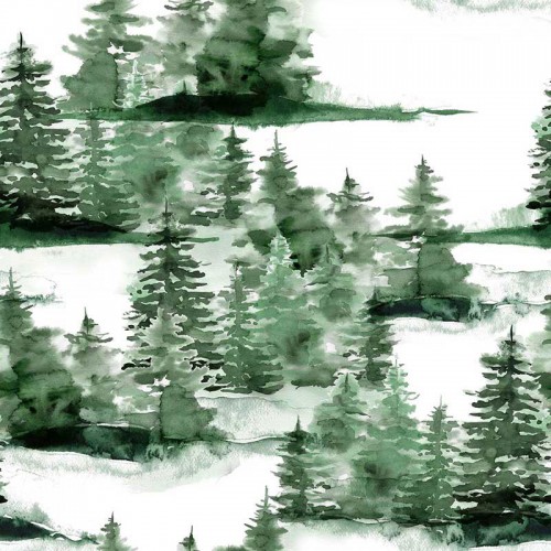 Zielone iglaste drzewa na tle śniegu