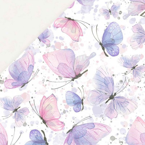 Motyle z fioletowo-różowymi skrzydełkami na tle rozmytych kropli