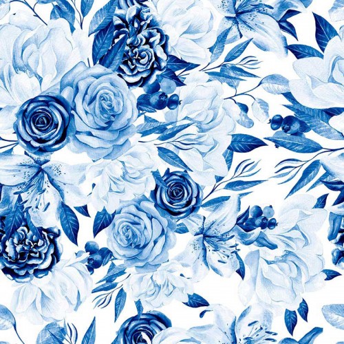 Niebieskie kwiaty z liściami