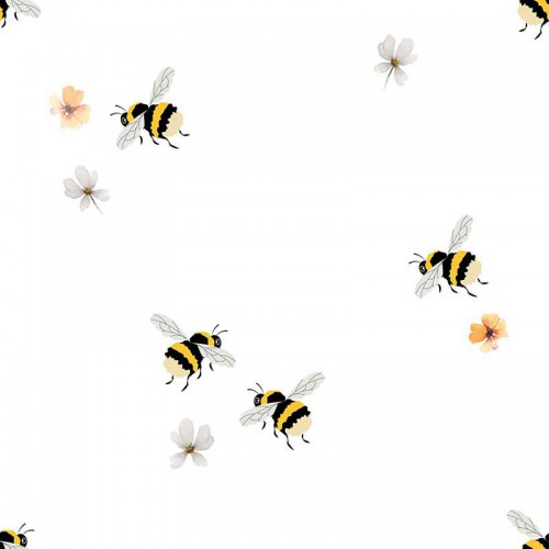 Pszczoły na tle kwiatów białe