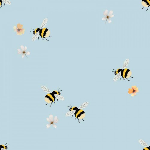 Pszczoły na tle kwiatów błękitne