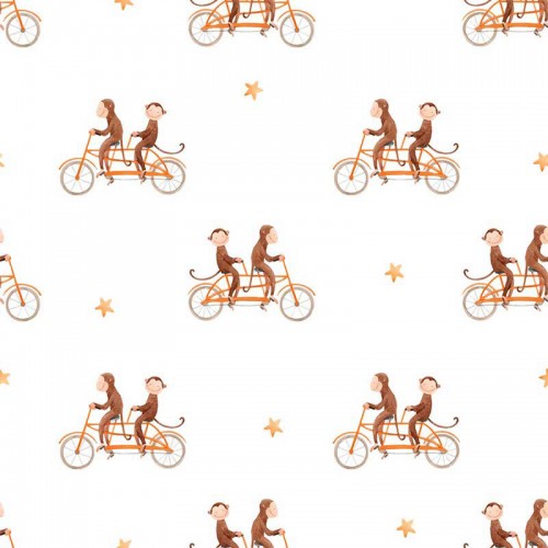 Wesołe małpki na pomarańczowych rowerach