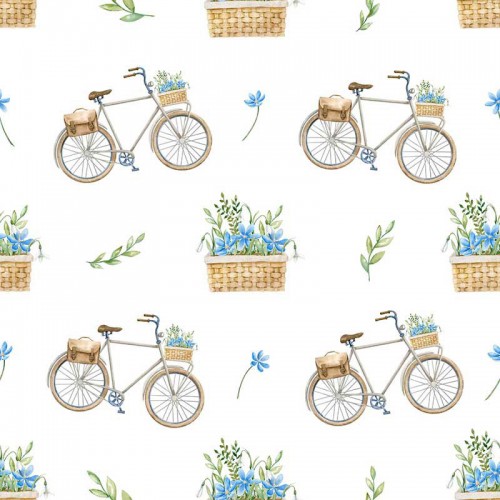 Rowery z niebieskimi kwiatami w koszyku