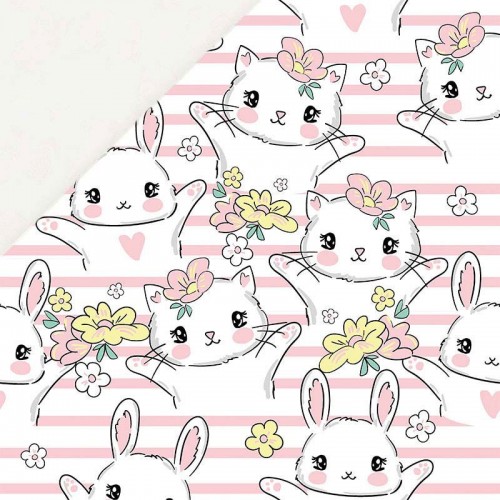 Kotki i króliczki na różowych pasach