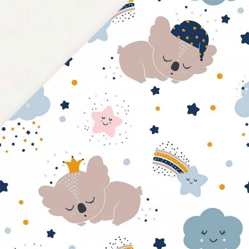 Misie koala śpiące na niebie z radosnymi gwiazdkami i chmurkami