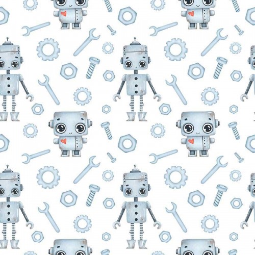 Błękitne roboty i śruby na białym tle