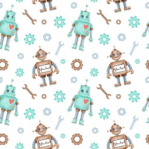 Seledynowe i brązowe roboty na białym tle