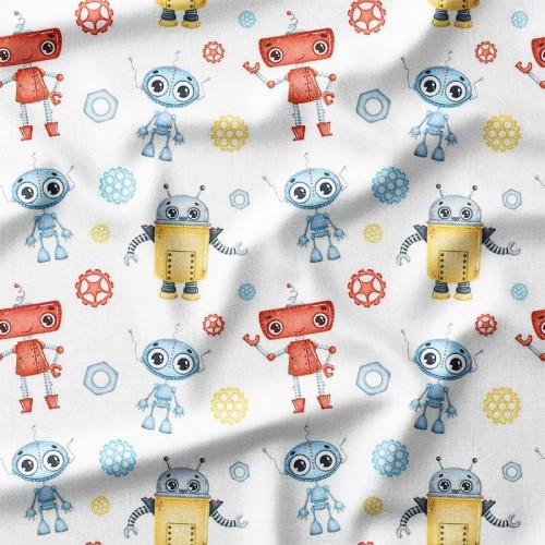 Czerwone i niebieskie roboty na białym tle