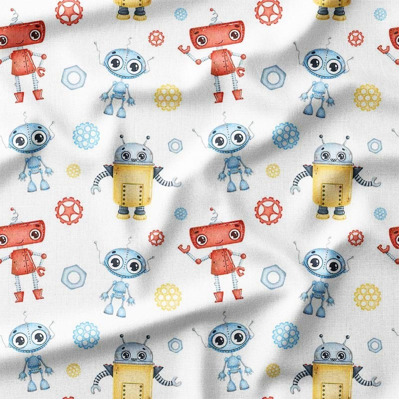 Czerwone i niebieskie roboty na białym tle