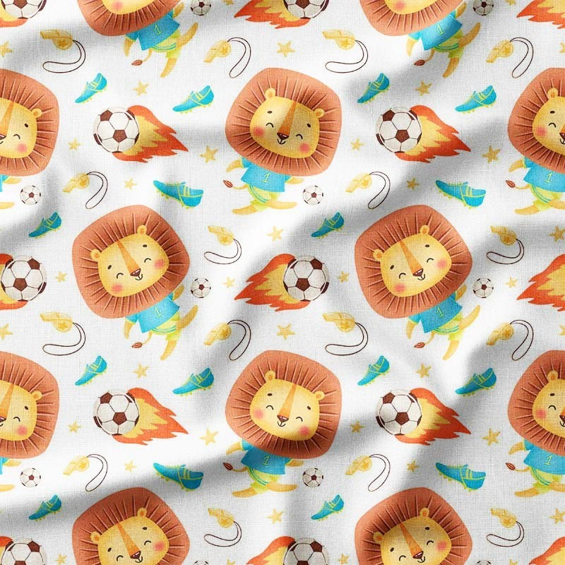 Lwy-piłkarze z piłkami i gwizdkami
