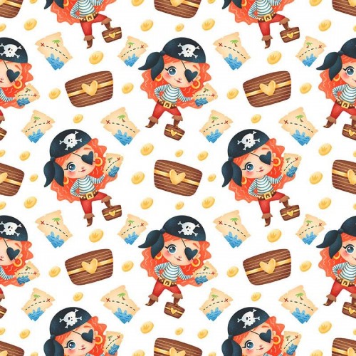 Piratki z mapami skarbów i skrzyniami