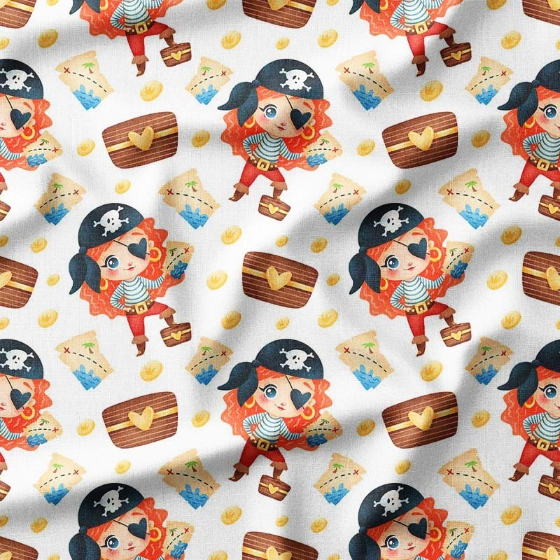 Piratki z mapami skarbów i skrzyniami