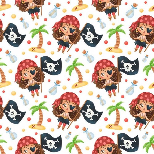 Piratki z listami w butelkach i flagami
