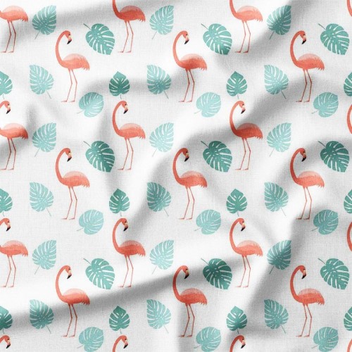 Flamingi i seledynowe liście palmowe