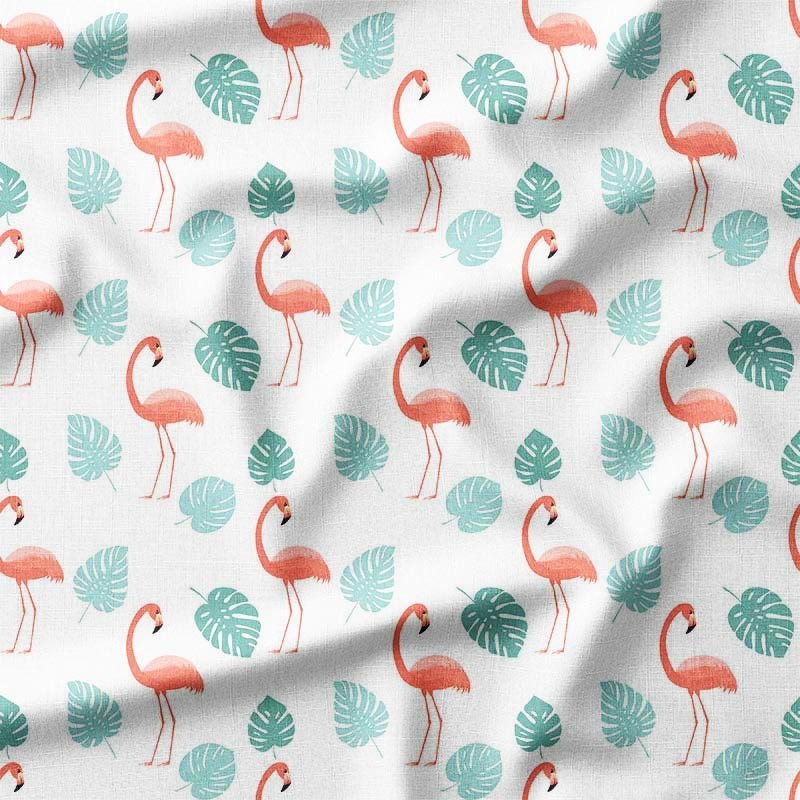 Flamingi i seledynowe liście palmowe