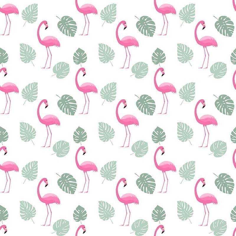 Flamingi i zielona liście palmowe na białym tle