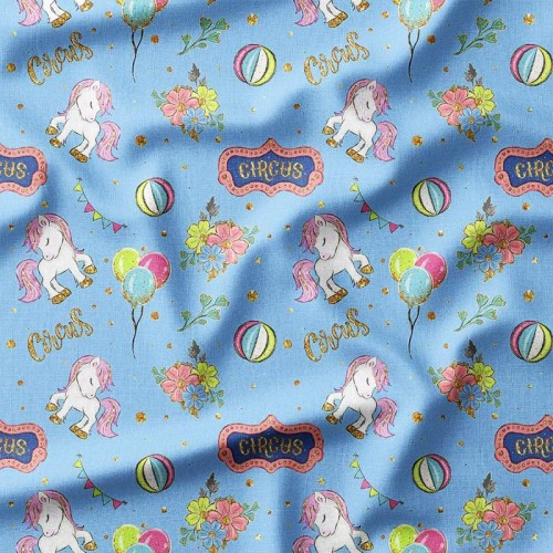 Cyrkowe kucyki na balony na niebieskim tle
