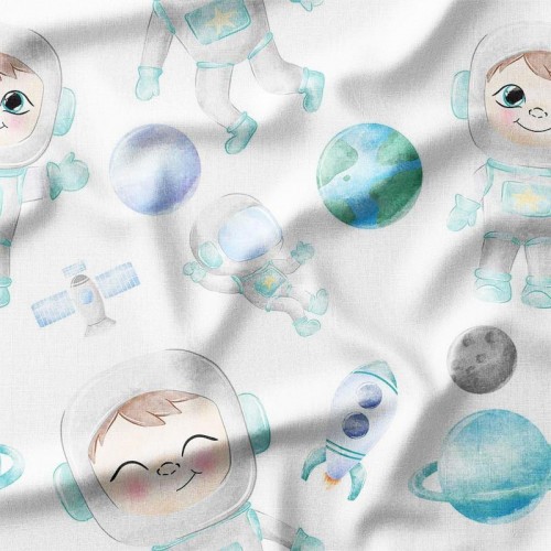 Astronauci i planety w odcieniach zieleni