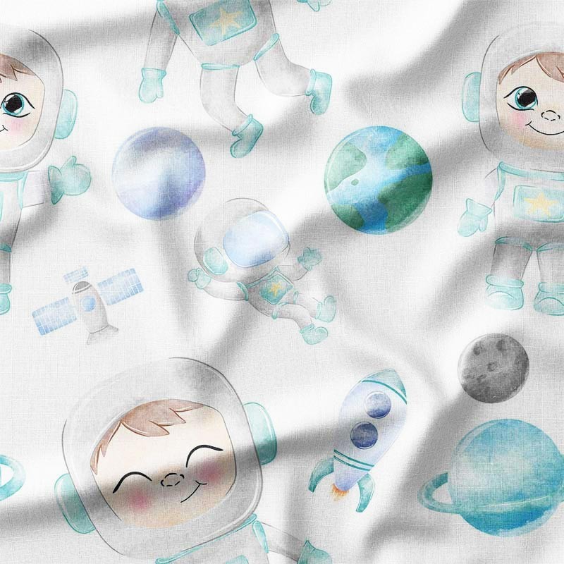 Astronauci i planety w odcieniach zieleni