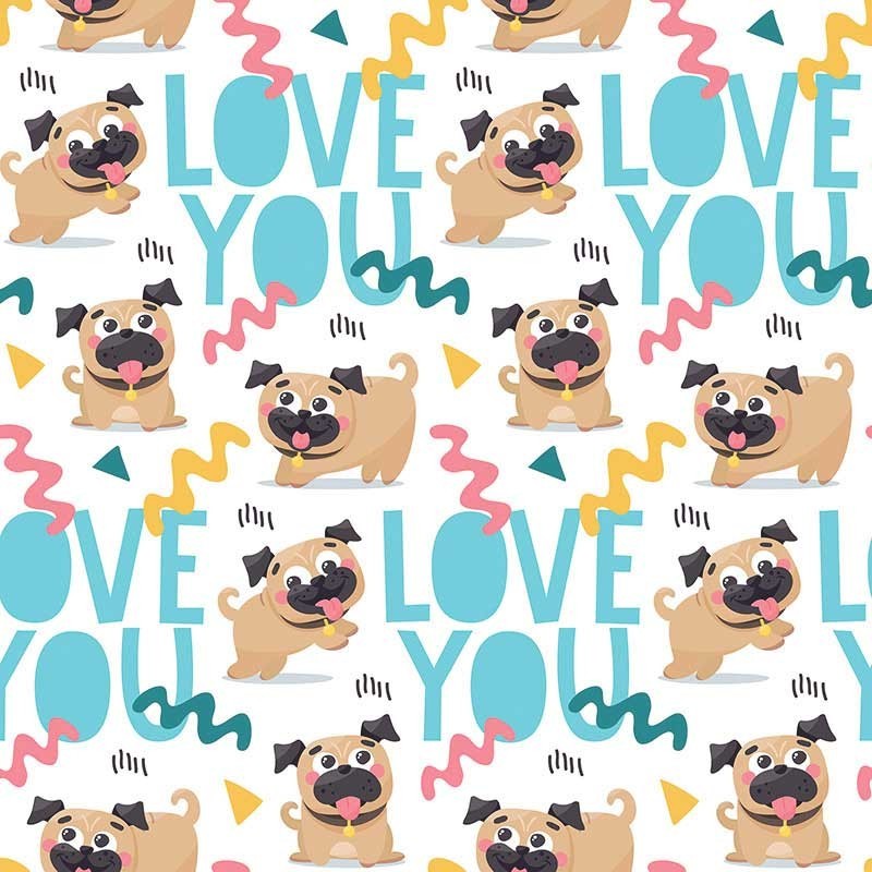 Pieski i napisy LOVE YOU na białym tle