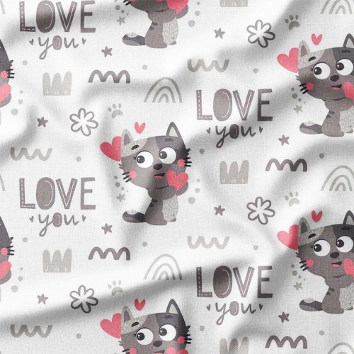 Kotki i napisy LOVE YOU na białym tle