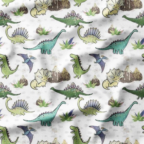 Dinozaury i góry na białym tle