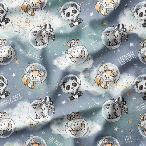 Zwierzęta w kosmosie na szarym tle w chmury