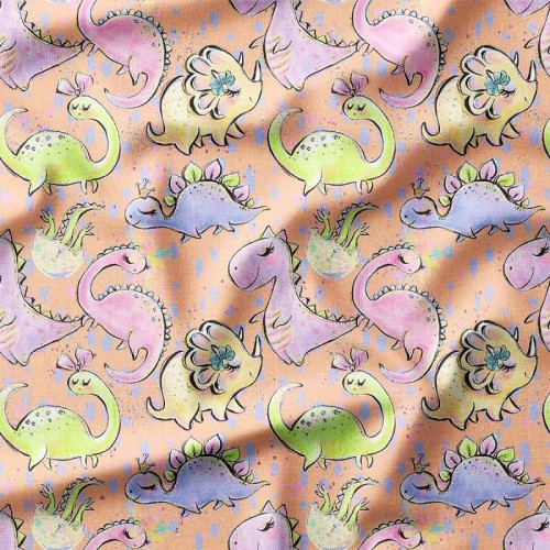 Kolorowe dinozaury na brzoskwiniowym tle