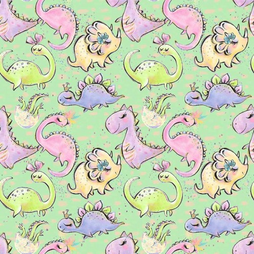 Kolorowe dinozaury na zielonym tle