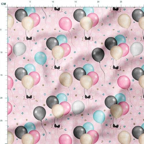 Bawełna satynowa Kolorowe balony na różowym tle – tkanina drukowana na metry