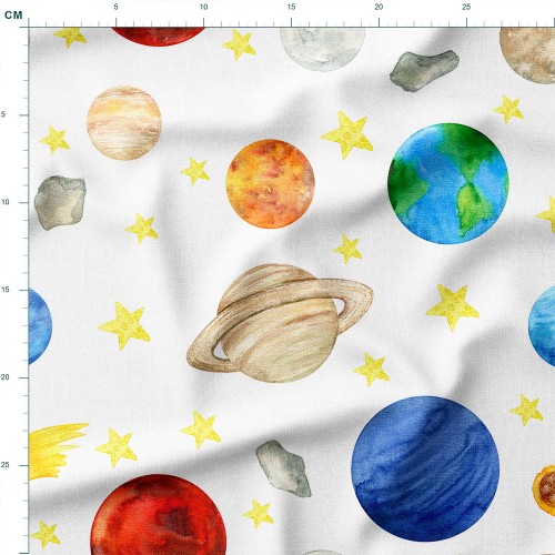 Bawełna satynowa Pastelowe planety układu słonecznego – tkanina drukowana na metry