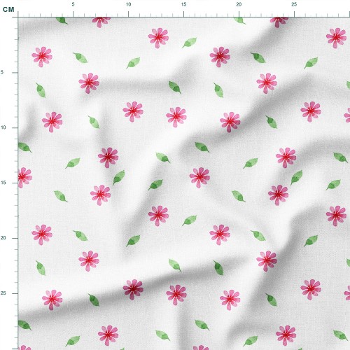 Bawełna satynowa Małe kwiatki i liście na białym tle – tkanina drukowana na metry